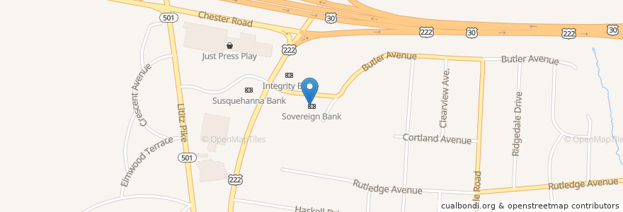 Mapa de ubicacion de Sovereign Bank en United States, Pennsylvania, Lancaster County.