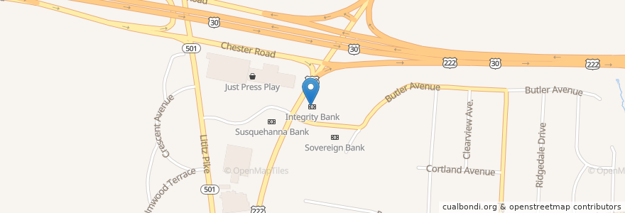 Mapa de ubicacion de Integrity Bank en 미국, 펜실베이니아, Lancaster County.