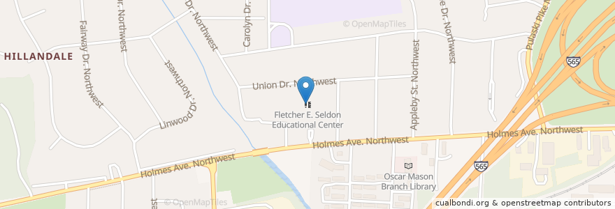 Mapa de ubicacion de Fletcher E. Seldon Educational Center en Amerika Syarikat, Alabama, Huntsville, Madison County.