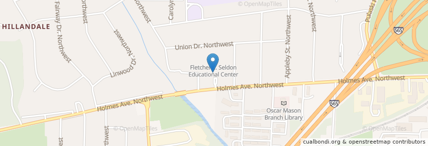 Mapa de ubicacion de Fletcher E. Seldon Educational Center en Estados Unidos Da América, Alabama, Huntsville, Madison County.