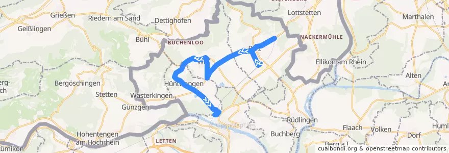 Mapa del recorrido Bus 545: Rafz, Bahnhof => Hüntwangen-Wil, Bahnhof de la línea  en Бюлах.