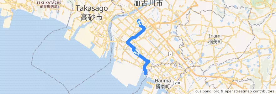 Mapa del recorrido 3：別府ルート（加古川→別府） de la línea  en 加古川市.