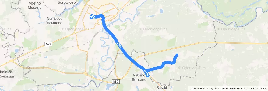 Mapa del recorrido Автобус №55с: ДТЮ => Злобино de la línea  en Vladimir Oblast.