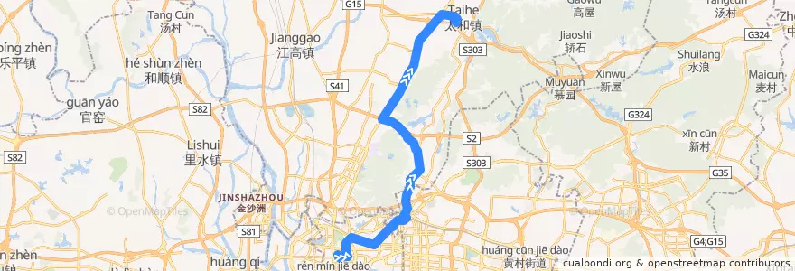 Mapa del recorrido 833路(广卫路总站-太和总站) de la línea  en Гуанчжоу.