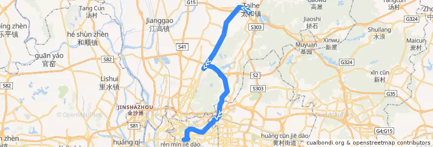 Mapa del recorrido 833路(太和总站-广卫路总站) de la línea  en Гуанчжоу.