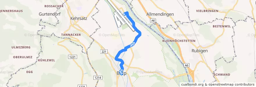 Mapa del recorrido Bus 160: Belp, Bahnhof => Bern Flughafen de la línea  en Belp.