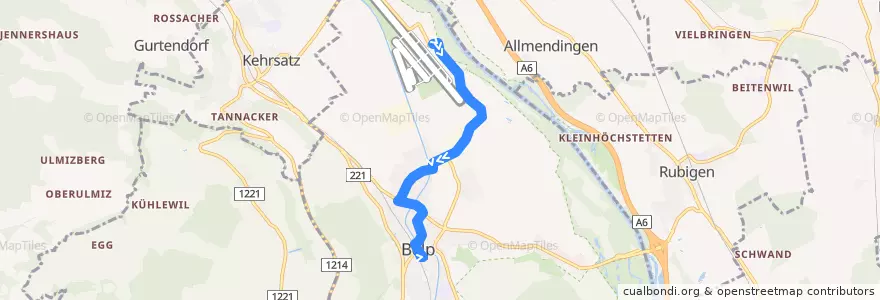 Mapa del recorrido Bus 160: Bern Flughafen => Belp Bahnhof de la línea  en Belp.