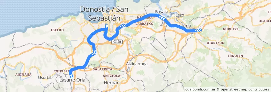 Mapa del recorrido E2 : Oiartzun => Lasarte-Oria de la línea  en Donostialdea.