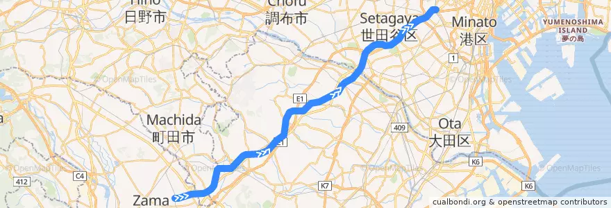 Mapa del recorrido 東京地下鉄の直通運転 - 田園都市線 de la línea  en Jepun.