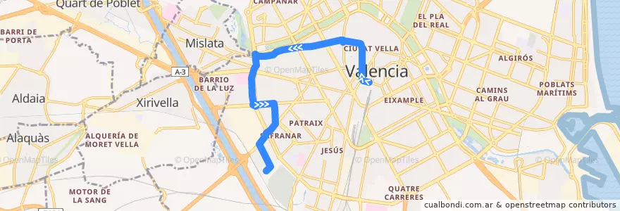 Mapa del recorrido Bus 73: Estació del Nord => Tres Creus de la línea  en Comarca de València.