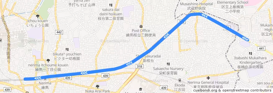 Mapa del recorrido 西武有楽町線 de la línea  en 練馬区.