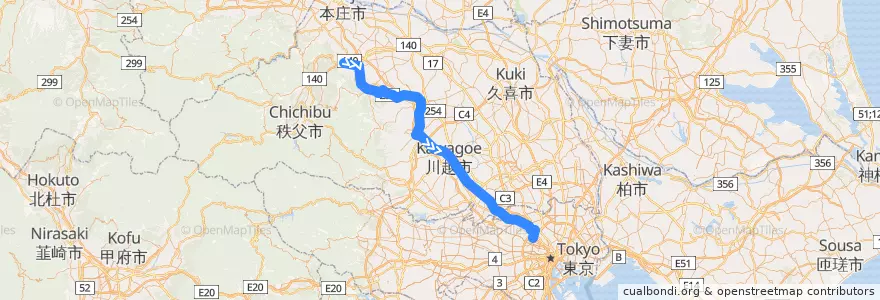 Mapa del recorrido 東武東上線 de la línea  en 사이타마현.