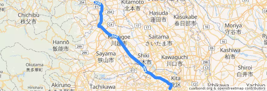Mapa del recorrido 東武東上線 de la línea  en Japón.