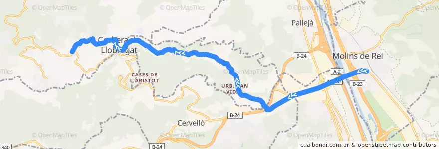 Mapa del recorrido 560 Molins de Rei - Corbera de Llobregat de la línea  en Bas-Llobrégat.