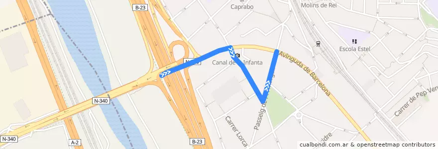 Mapa del recorrido 560 Corbera de Llobregat - Molins de Rei de la línea  en Molins de Rei.