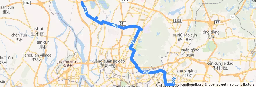 Mapa del recorrido 841路[广州火车东站总站-石井(滘心村)总站] de la línea  en Guangzhou City.