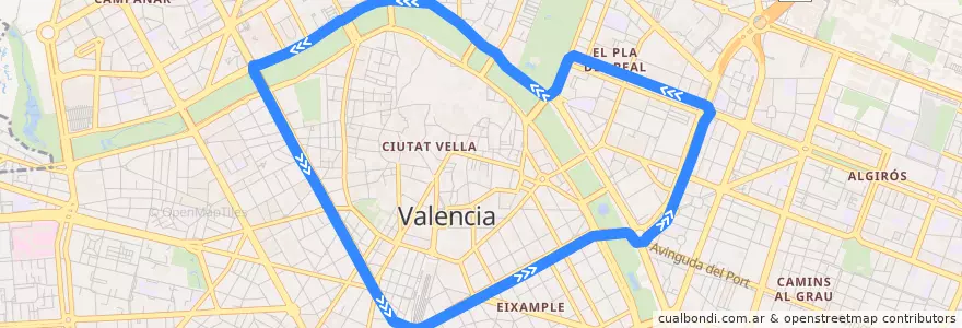 Mapa del recorrido Bus 79: Circular Grans Vies de la línea  en Comarca de València.