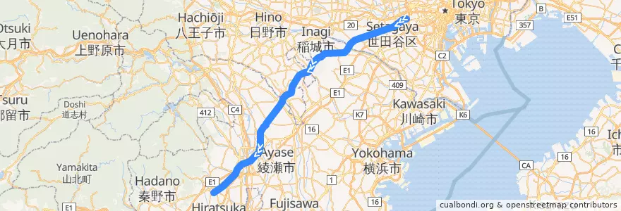 Mapa del recorrido 小田急電鉄 千代田線直通列車 de la línea  en Japonya.