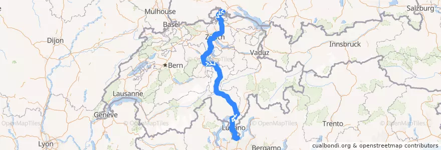 Mapa del recorrido Flixbus N177: Düsseldorf ZOB => Genua, Fanti d'Italia/Principe de la línea  en 스위스.