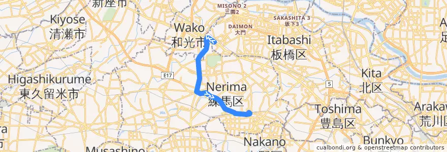 Mapa del recorrido 練42: 成増町=>練馬駅北口 de la línea  en 練馬区.