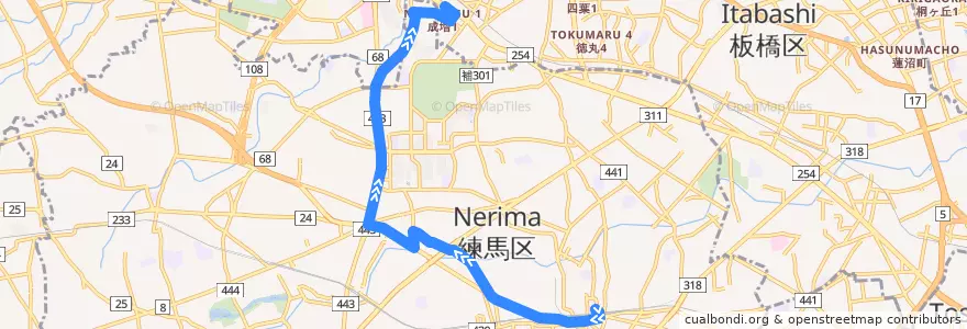 Mapa del recorrido 練42: 練馬駅北口=>成増町 de la línea  en 練馬区.