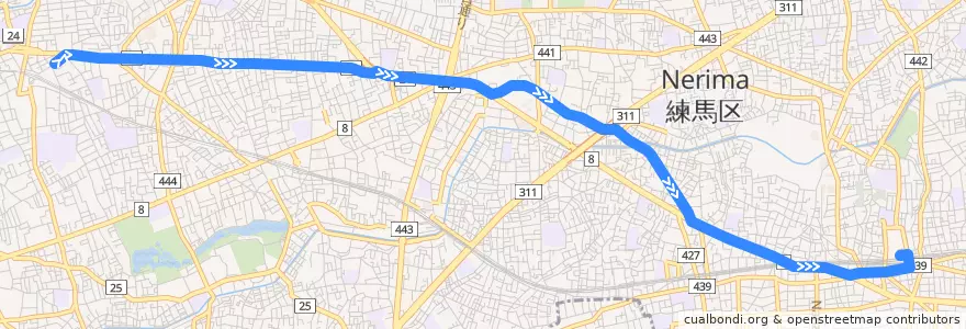 Mapa del recorrido 練48: 大泉学園駅北口=>練馬駅北口 de la línea  en 練馬区.