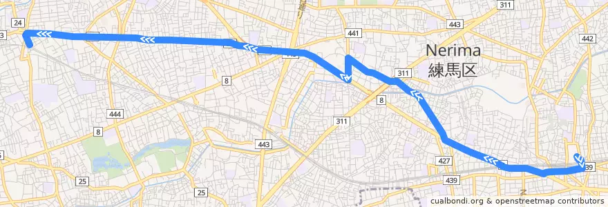 Mapa del recorrido 練48: 練馬駅北口=>大泉学園駅北口 de la línea  en 練馬区.