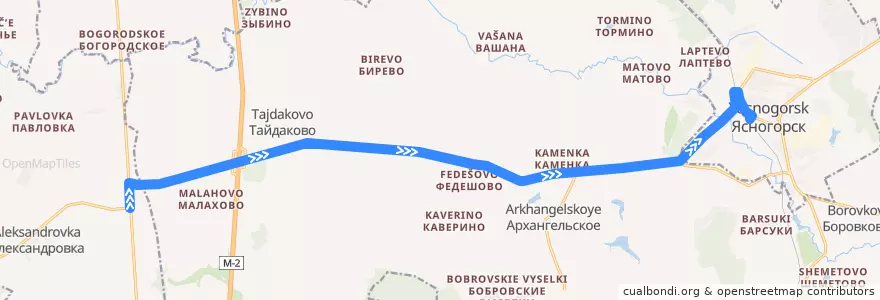 Mapa del recorrido Автобус № 170: Ново-Клеймёново - Ясногорск de la línea  en Ясногорский район.