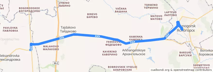 Mapa del recorrido Автобус № 170: Ясногорск - Ново-Клеймёново de la línea  en Ясногорский район.