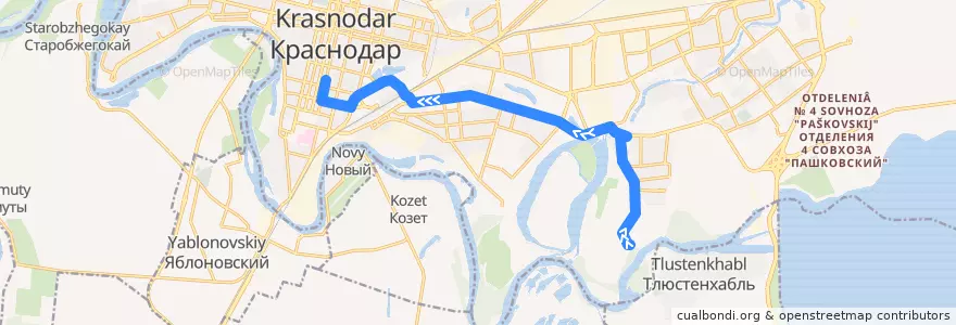 Mapa del recorrido Автобус №37: ул. им. Валерия Гасия -> Кооперативный рынок de la línea  en Krasnodar Municipality.