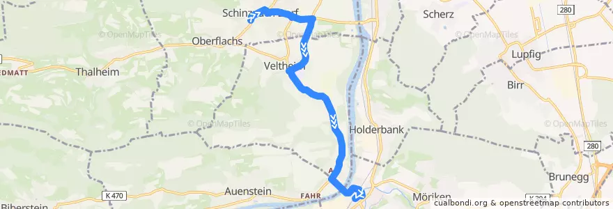Mapa del recorrido Bus 379: Schinznach Dorf => Wildegg de la línea  en Bezirk Brugg.