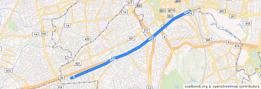 Mapa del recorrido 京王新線 de la línea  en 渋谷区.