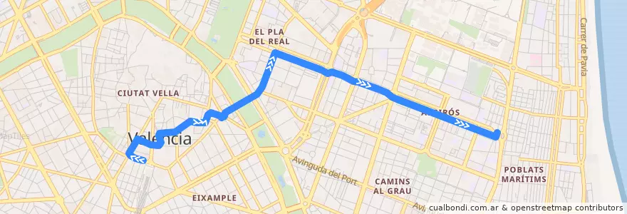 Mapa del recorrido Bus 81: Estació del Nord => Blasco Ibáñez de la línea  en Comarca de València.