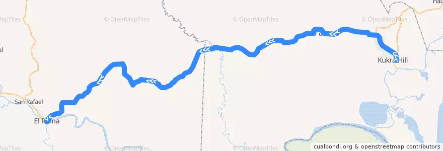 Mapa del recorrido Ruteado: Kukra Hill - El Rama de la línea  en Región Autónoma de la Costa Caribe Sur.
