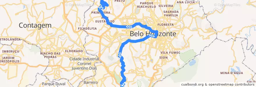 Mapa del recorrido 1404A: Palmeiras => Alípio de Melo de la línea  en بيلو هوريزونتي.