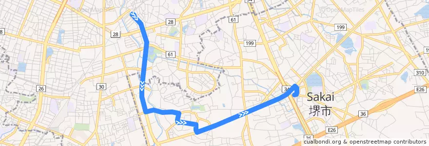 Mapa del recorrido 181V: 津久野駅前-深井駅 de la línea  en 中区.