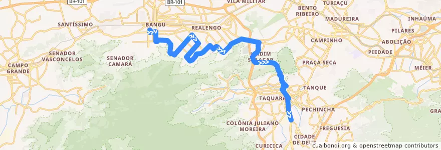 Mapa del recorrido Ônibus 801 - Bangu → Taquara de la línea  en Rio de Janeiro.