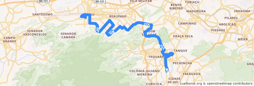 Mapa del recorrido Ônibus 801 - Taquara → Bangu de la línea  en Rio de Janeiro.