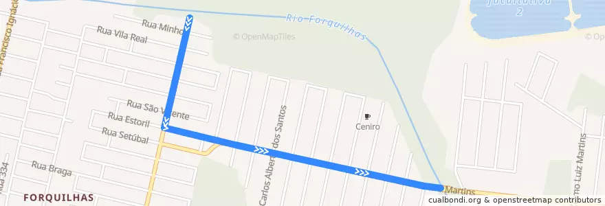 Mapa del recorrido Ônibus 0131 - Lot. Ceniro via Jardim das Palmeiras,  TICEN => Ceniro de la línea  en São José.