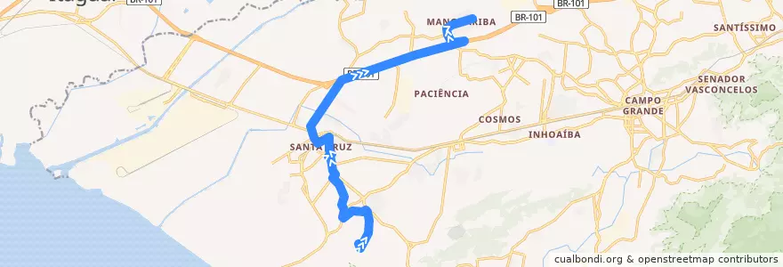 Mapa del recorrido Ônibus 813 - Santa Cruz → Manguariba de la línea  en Rio de Janeiro.