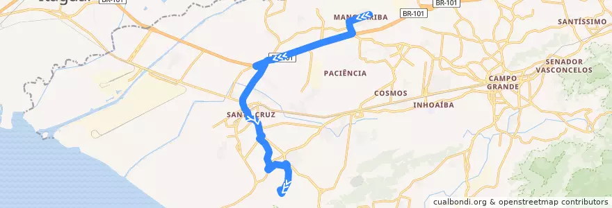 Mapa del recorrido Ônibus 813 - Manguariba → Santa Cruz de la línea  en ریودو ژانیرو.