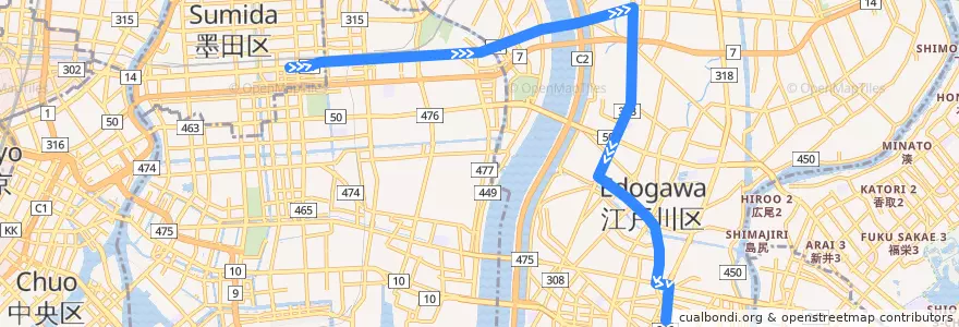 Mapa del recorrido 錦25 de la línea  en Tokio.