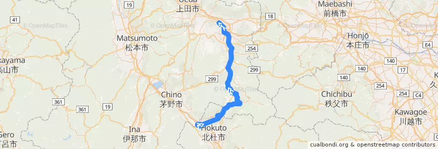 Mapa del recorrido JR小海線（下り） de la línea  en Giappone.