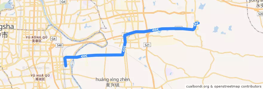 Mapa del recorrido 长沙磁浮快线 de la línea  en 长沙县.