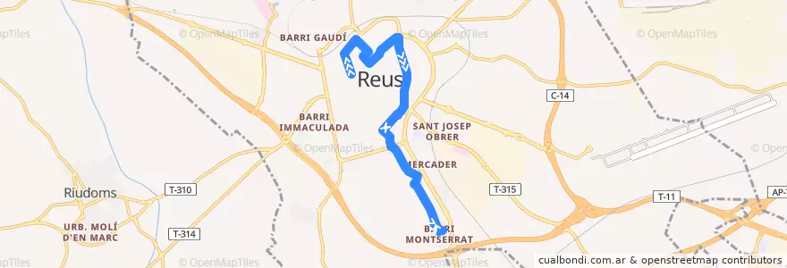Mapa del recorrido L11 Oques/Llibertat - Barri Montserrat de la línea  en Reus.