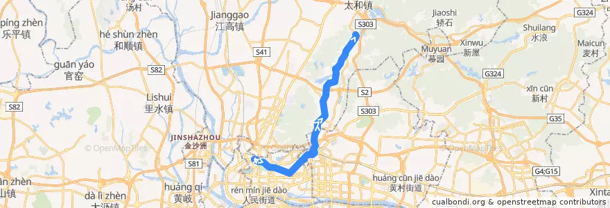 Mapa del recorrido 862B路[广州火车站(草暖公园)总站-沙太路北总站] de la línea  en Guangzhou City.