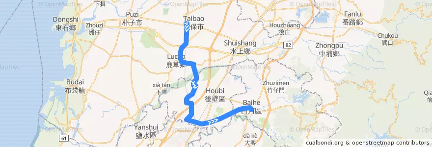 Mapa del recorrido 黃16-1(往白河_返程) de la línea  en تايوان.