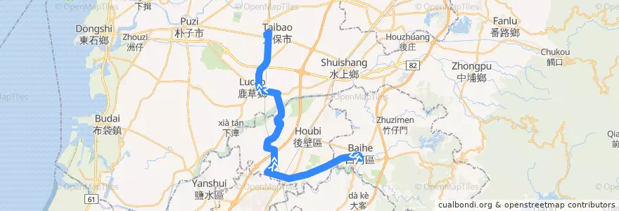 Mapa del recorrido 黃16-1(往高鐵嘉義站_往程) de la línea  en Taïwan.