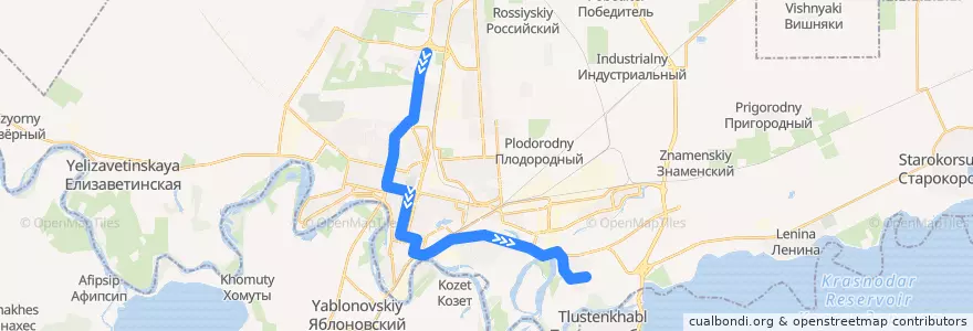 Mapa del recorrido Автобус №39: Военный городок им. маршала Г.К.Жукова => ул. Гидростроителей de la línea  en Krasnodar Municipality.