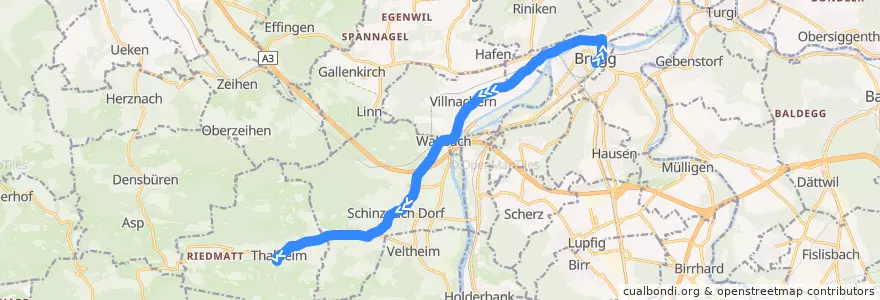 Mapa del recorrido Bus 371: Brugg AG => Thalheim AG de la línea  en Bezirk Brugg.